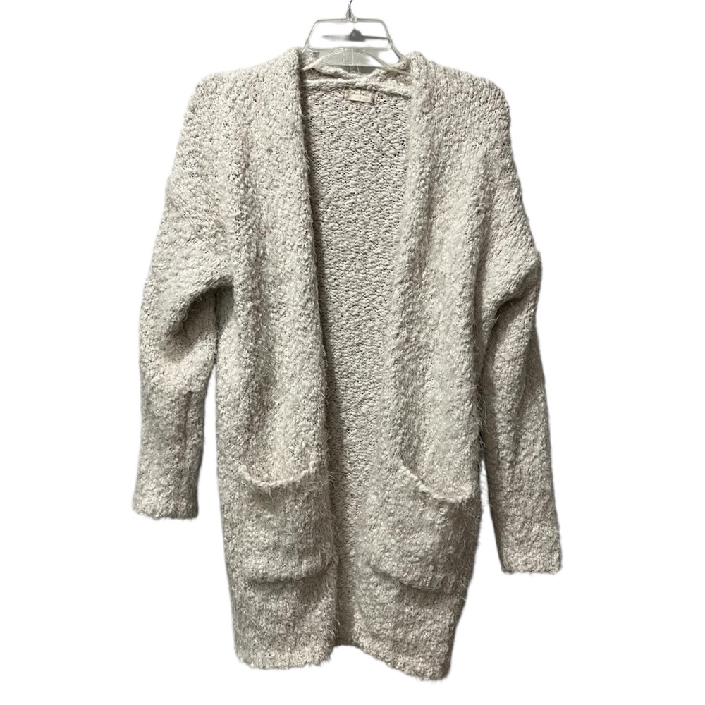 Altr’d State long open‎ front Fuzzy  sweater Ivory White Small Cotton Acrylic
